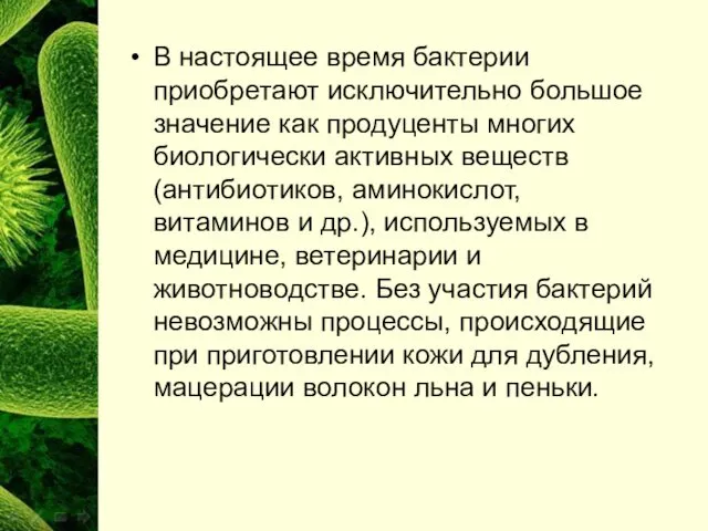 В настоящее время бактерии приобретают исключительно большое значение как продуценты многих