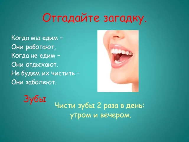 Отгадайте загадку. Когда мы едим – Они работают, Когда не едим