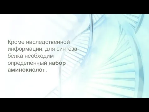 Кроме наследственной информации, для синтеза белка необходим определённый набор аминокислот.