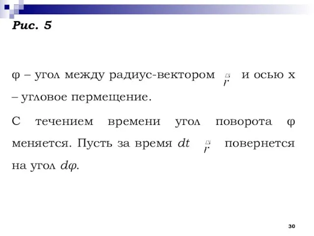 Рис. 5 φ – угол между радиус-вектором и осью х –