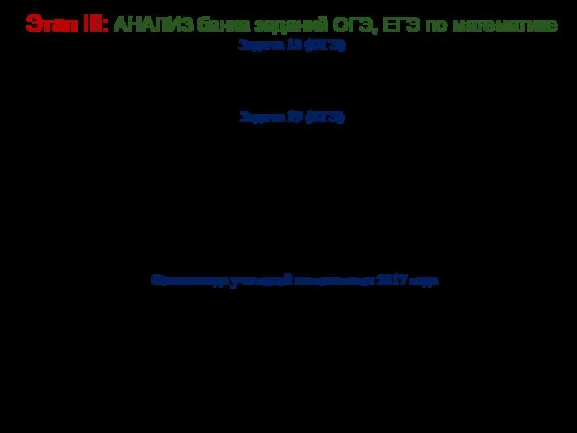 Этап III: АНАЛИЗ банка заданий ОГЭ, ЕГЭ по математике Задача 13