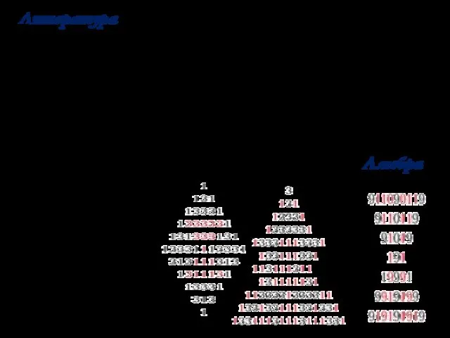 Алгебра Числа – палиндромы: 1991, 666, 999, 2112, … Числовой конструктор