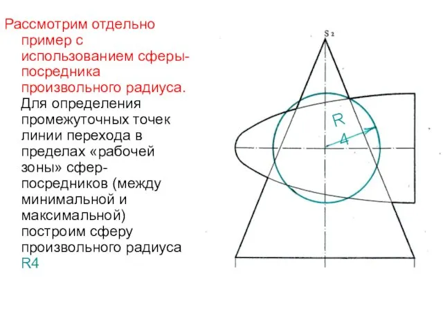 Рассмотрим отдельно пример с использованием сферы-посредника произвольного радиуса. Для определения промежуточных