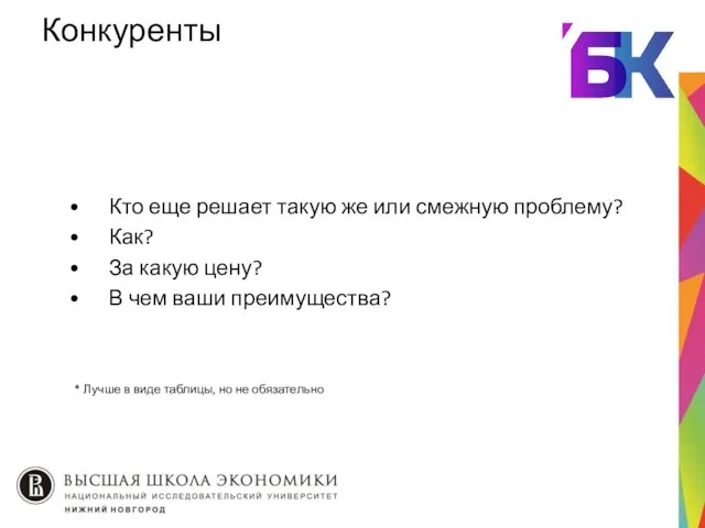 Конкуренты Кто еще решает такую же или смежную проблему? Как? За