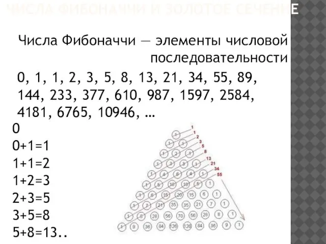 Числа Фибоначчи — элементы числовой последовательности 0, 1, 1, 2, 3,