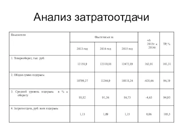 Анализ затратоотдачи