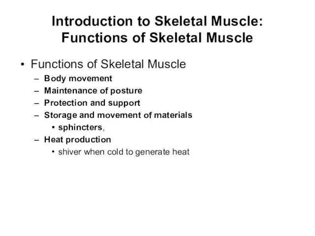 Introduction to Skeletal Muscle: Functions of Skeletal Muscle Functions of Skeletal