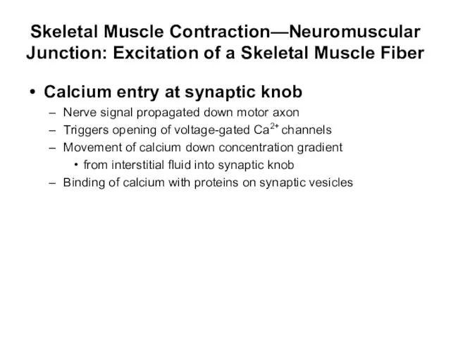 Skeletal Muscle Contraction—Neuromuscular Junction: Excitation of a Skeletal Muscle Fiber Calcium