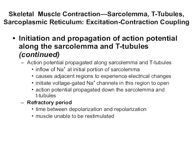 Skeletal Muscle Contraction—Sarcolemma, T-Tubules, Sarcoplasmic Reticulum: Excitation-Contraction Coupling Initiation and propagation