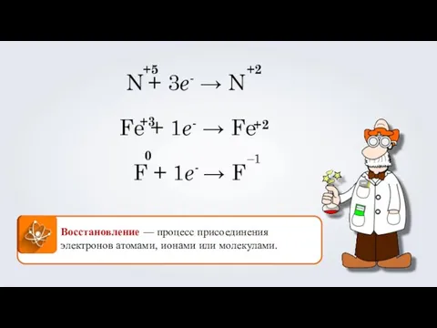 Восстановление — процесс присоединения электронов атомами, ионами или молекулами. N +