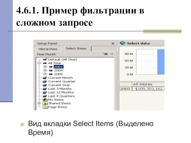 4.6.1. Пример фильтрации в сложном запросе Вид вкладки Select Items (Выделено Время)‏