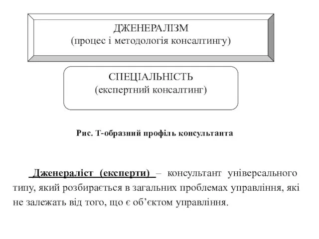 Рис. Т-образний профіль консультанта Дженераліст (експерти) – консультант універсального типу, який