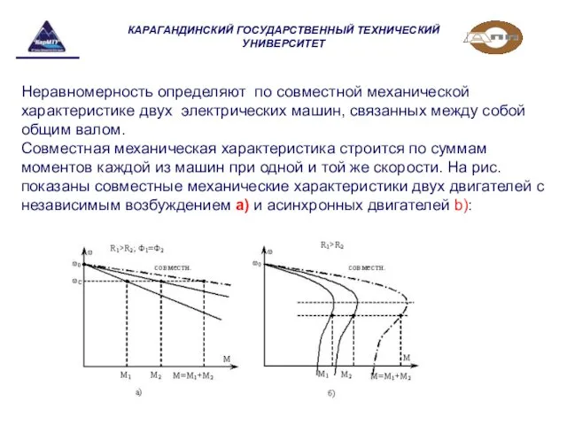 КАРАГАНДИНСКИЙ ГОСУДАРСТВЕННЫЙ ТЕХНИЧЕСКИЙ УНИВЕРСИТЕТ Неравномерность определяют по совместной механической характеристике двух