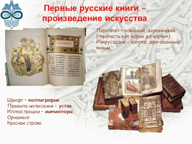 Первые русские книги – произведение искусства Шрифт – каллиграфия Правила написания