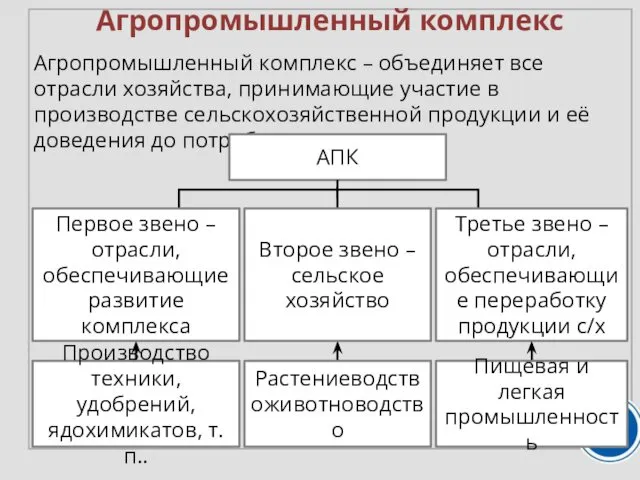 Агропромышленный комплекс Агропромышленный комплекс – объединяет все отрасли хозяйства, принимающие участие