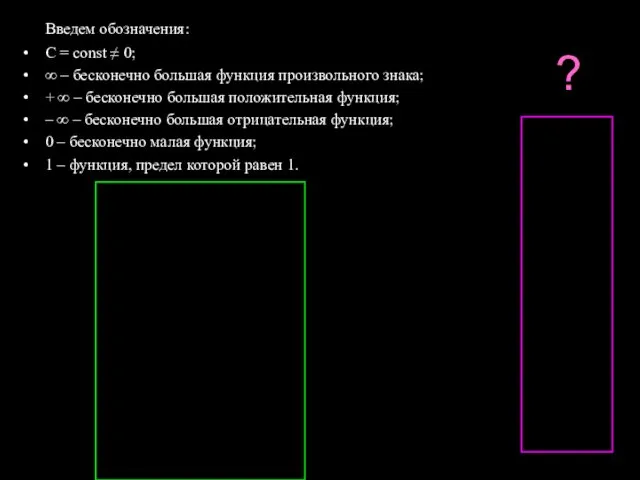 Введем обозначения: С = const ≠ 0; ∞ – бесконечно большая