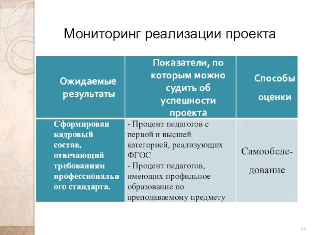 Мониторинг реализации проекта