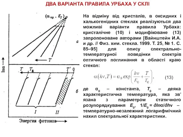 ДВА ВАРІАНТА ПРАВИЛА УРБАХА У СКЛІ На відміну від кристалів, в