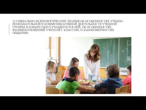 2) СОЦИАЛЬНО-ПСИХОЛОГИЧЕСКИЕ ЗНАНИЯ ОБ ОСОБЕННОСТЯХ УЧЕБНО-ПОЗНАВАТЕЛЬНОЙ И КОММУНИКАТИВНОЙ ДЕЯТЕЛЬНОСТИ УЧЕБНОЙ ГРУППЫ