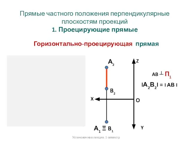 Прямые частного положения перпендикулярные плоскостям проекций 1. Проецирующие прямые Горизонтально-проецирующая прямая