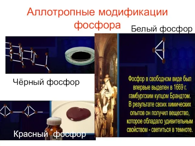 Аллотропные модификации фосфора Чёрный фосфор Красный фосфор Белый фосфор