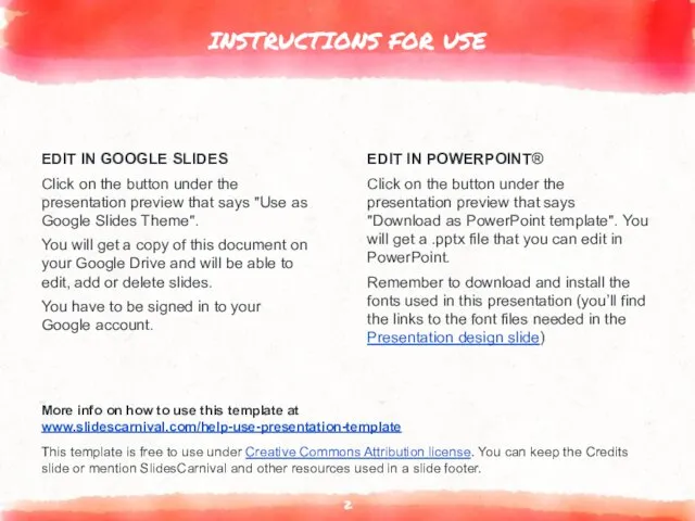 INSTRUCTIONS FOR USE EDIT IN GOOGLE SLIDES Click on the button