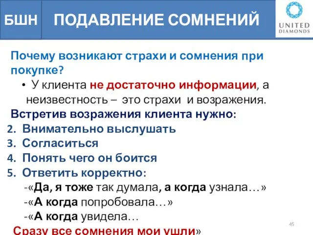 ПОДАВЛЕНИЕ СОМНЕНИЙ БШН Почему возникают страхи и сомнения при покупке? У