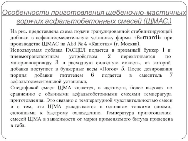 Особенности приготовления щебеночно-мастичных горячих асфальтобетонных смесей (ЩМАС.) На рис. представлена схема