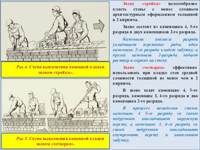 Звену «тройка» целесообразно класть стены с менее сложным архитектурным оформлением толщиной