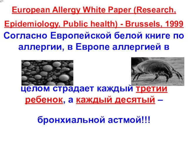 European Allergy White Paper (Research, Epidemiology, Public health) - Brussels, 1999