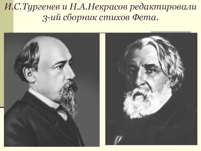 И.С.Тургенев и Н.А.Некрасов редактировали 3-ий сборник стихов Фета.
