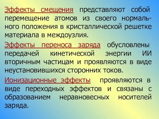 Эффекты смещения представляют собой перемещение атомов из своего нормаль-ного положения в