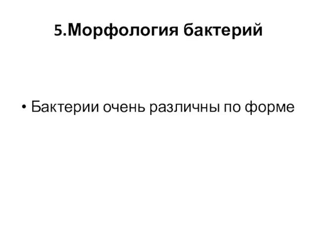 5.Морфология бактерий Бактерии очень различны по форме