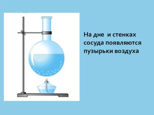 На дне и стенках сосуда появляются пузырьки воздуха