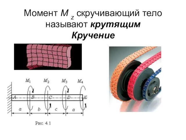 Момент M z скручивающий тело называют крутящим Кручение