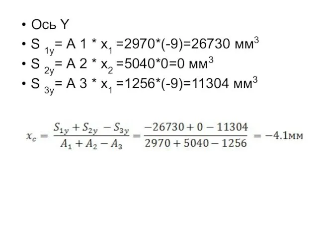 Ось Y S 1y= А 1 * x1 =2970*(-9)=26730 мм3 S