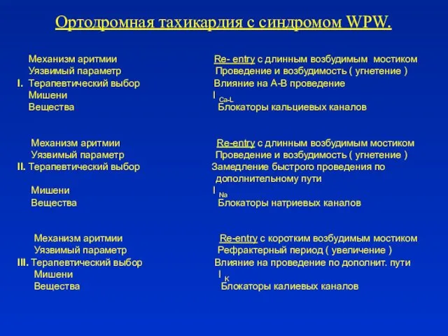 Ортодромная тахикардия с синдромом WPW. Механизм аритмии Re- entry с длинным