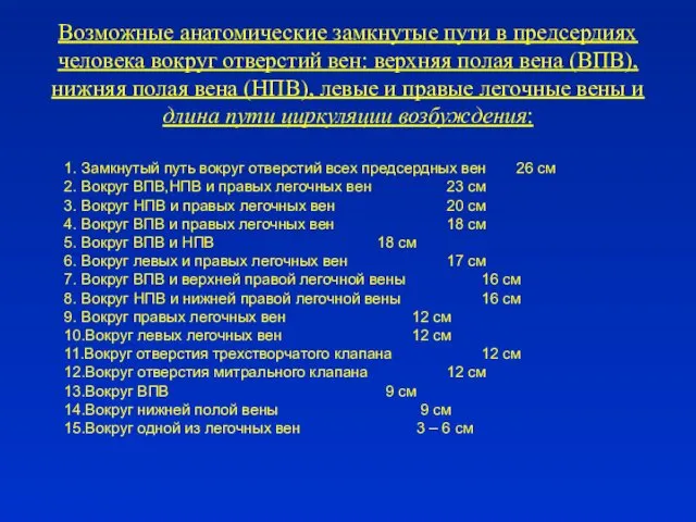 1. Замкнутый путь вокруг отверстий всех предсердных вен 26 см 2.