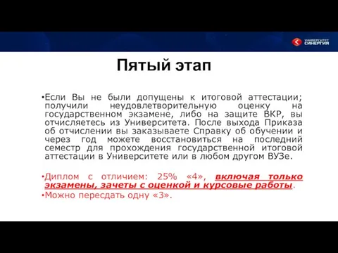 Пятый этап Если Вы не были допущены к итоговой аттестации; получили