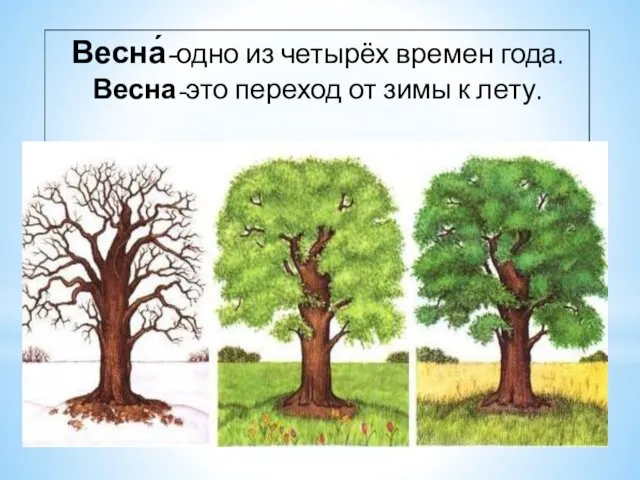 Весна́-одно из четырёх времен года. Весна-это переход от зимы к лету.