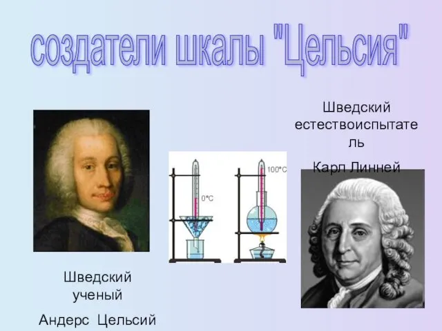 Шведский ученый Андерс Цельсий Шведский естествоиспытатель Карл Линней создатели шкалы "Цельсия"