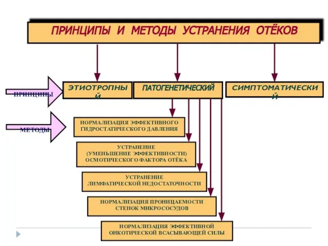 ПРИНЦИПЫ И МЕТОДЫ УСТРАНЕНИЯ ОТЁКОВ ПРИНЦИПЫ МЕТОДЫ ЭТИОТРОПНЫЙ ПАТОГЕНЕТИЧЕСКИЙ СИМПТОМАТИЧЕСКИЙ