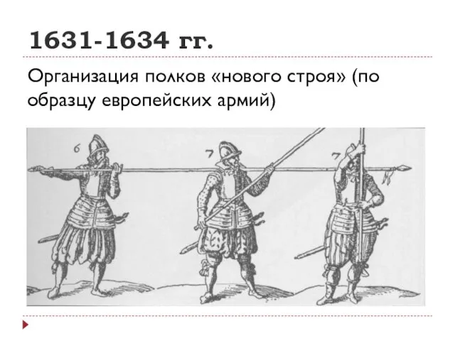 1631-1634 гг. Организация полков «нового строя» (по образцу европейских армий)