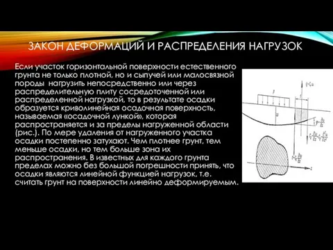 ЗАКОН ДЕФОРМАЦИЙ И РАСПРЕДЕЛЕНИЯ НАГРУЗОК Если участок горизонтальной поверхности естественного грунта