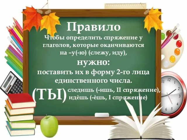 Правило Чтобы определить спряжение у глаголов, которые оканчиваются на –у(-ю) (слежу,