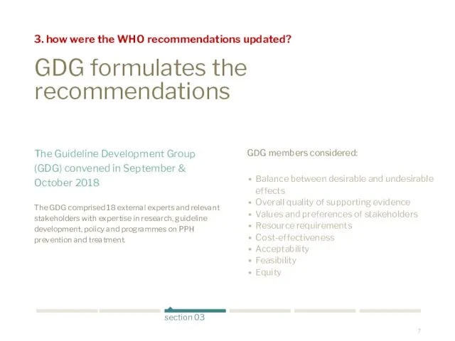 GDG formulates the recommendations The Guideline Development Group (GDG) convened in