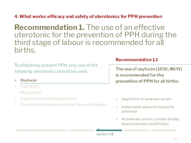 Recommendation 1. The use of an effective uterotonic for the prevention