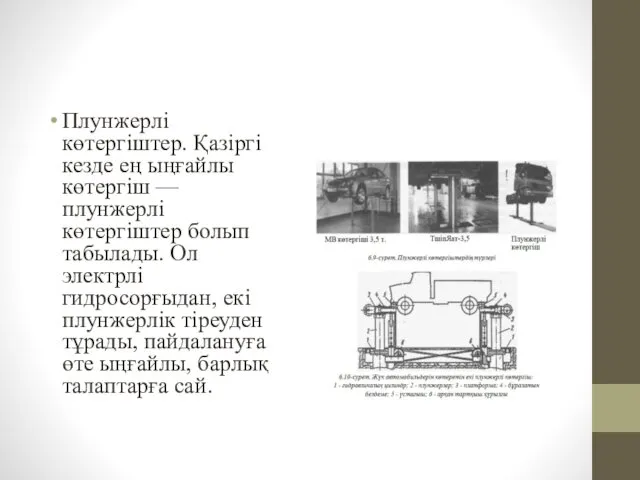 Плунжерлі көтергіштер. Қазіргі кезде ең ыңғайлы көтергіш — плунжерлі көтергіштер болып