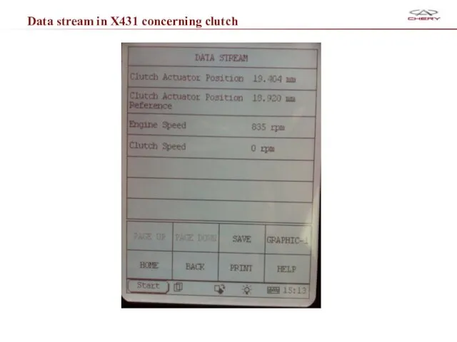 Data stream in X431 concerning clutch