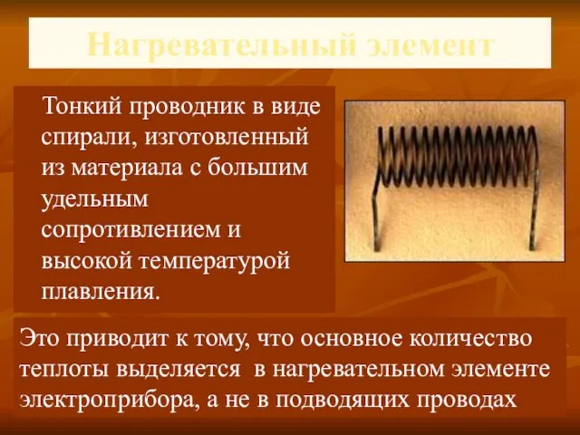 Нагревательный элемент Тонкий проводник в виде спирали, изготовленный из материала с